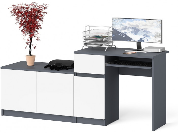 Мори компьютерный стол МС-1 левый + Тумба МА900.1, графит/белый