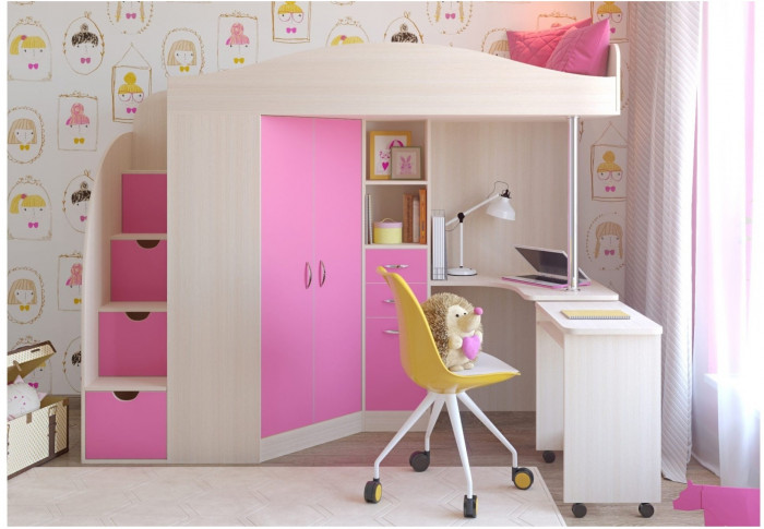 Кровать-чердак Юниор 4 (Дуб молочный/Ирис)