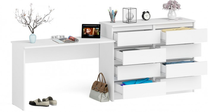 Мори Стол письменный МСП1200.1 + Комод МК1200.8, цвет белый, ШхГхВ 240,8х50х94 см., универсальная сборка