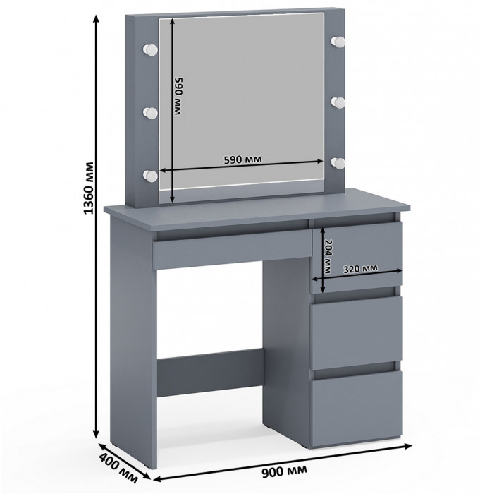 Ксения Кровать с ящиками 1200 + прикроватный блок + Столик с подсветкой Сура, графит