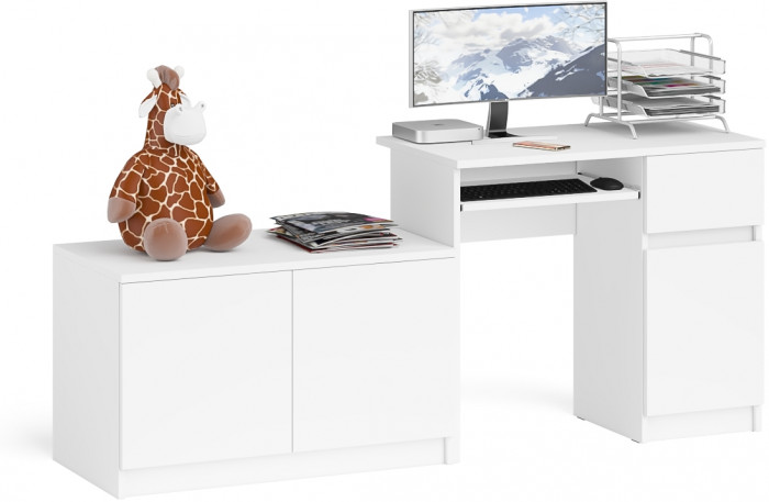 Мори компьютерный стол МС-1 правый + Тумба МА900.1, белый
