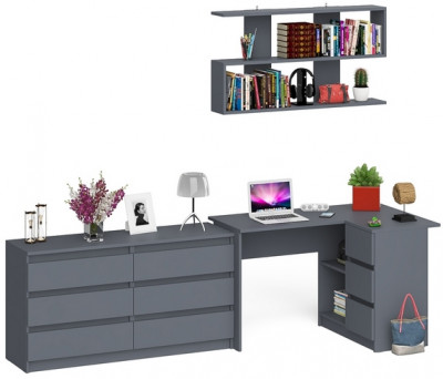 Мори компьютерный стол МС-16 правый + Комод МК1380.6 + Полка 1200, графит