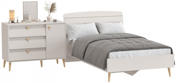 Афина Спальня Кровать 1200 + Комод, кашемир серый