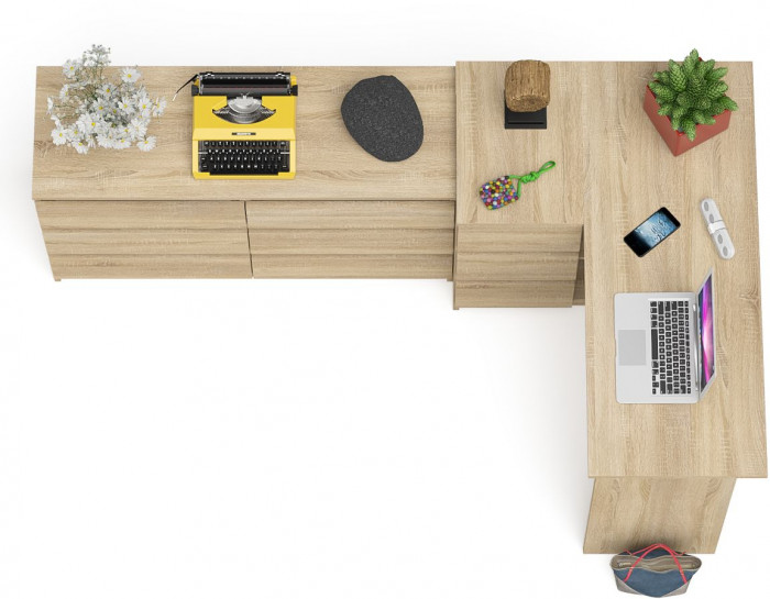 Мори Стол компьютерный МС-16 левый + Комод МК1200.6, цвет дуб сонома, ШхГхВ 244,8х84,9х76,6 см., выдвижные ящики слева, НЕ универсальная сборка