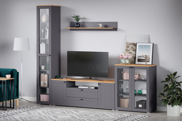 Остин 16.394.01 Шкаф-витрина(тумба), цвет серый графит/дуб крафт золотой, ШхГхВ 80х41,9х99,3 см.