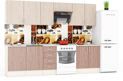 Кухня Мери 09 ШВ500+ШВ500+ШВ400+ШВв600+ШВ800+ШН500+ШНМ500+ШН4Я400+ШН800, цвет дуб/ясень шимо светлый/тёмный, ШхГхВ 280х30х67 см./220х60х85 см.