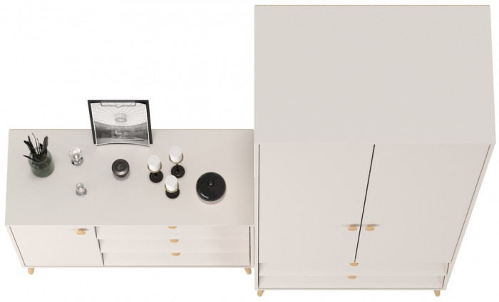 Афина Спальня Шкаф 2-х дверный + Комод с дверкой и тремя ящиками, цвет кашемир серый, ШхГхВ 90,3х56,3х220 + 110х45,3х83 см., универсальная сборка