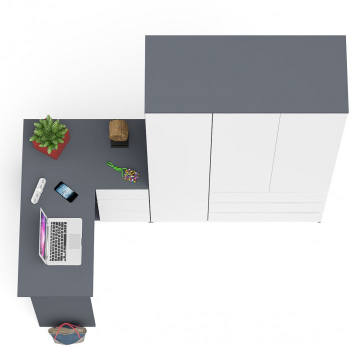 Мори компьютерный стол МС-16 правый + Шкаф МШ1200.1, графит/белый