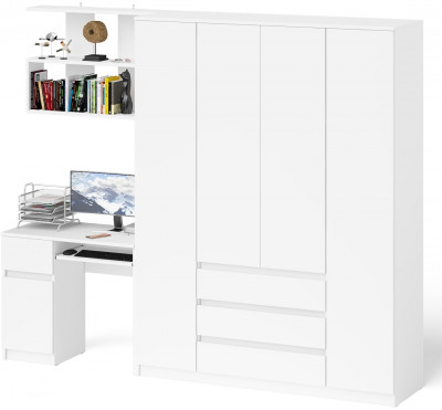 Мори Стол компьютерный МС-1 левый + Шкаф МШ1600.1 + Полка 900, цвет белый, ШхГхВ 250,4х50,4х209,6 см., НЕ универсальная сборка