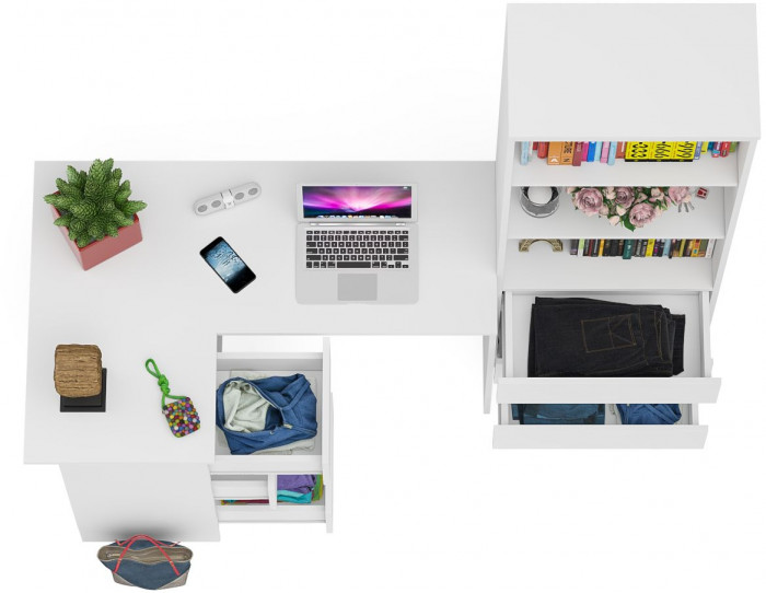 Мори Стол компьютерный МС-16 левый + Стеллаж МСТ600.3, цвет белый, ШхГхВ 184,8х84,9х179,6 см., выдвижные ящики слева, НЕ универсальная сборка