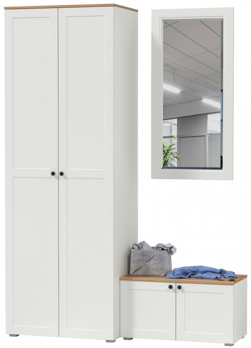 Остин Прихожая 18, белый шагрень/дуб крафт золотой