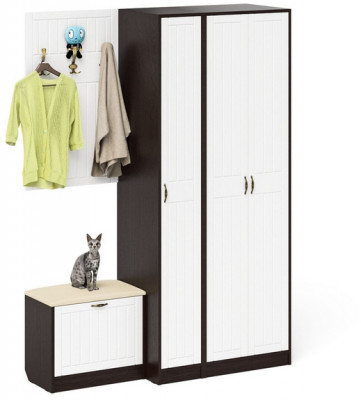 Прихожая П-6 Компоновка № 47, венге/фасады МДФ белое дерево фрезеровка прованс