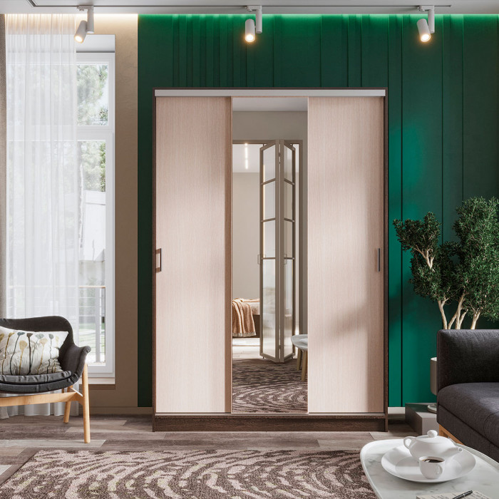 Альянс 1,5 м шкаф-купе (1500*2200*610 мм) венге/белфорт