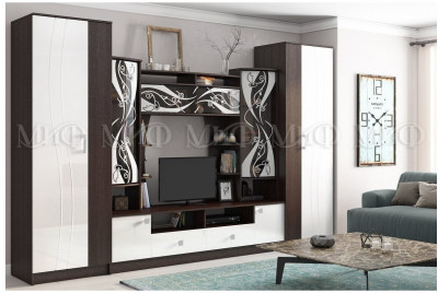 Модульная гостиная Женева NEW МДФ, композиция 1 (Венге / Белый глянец)