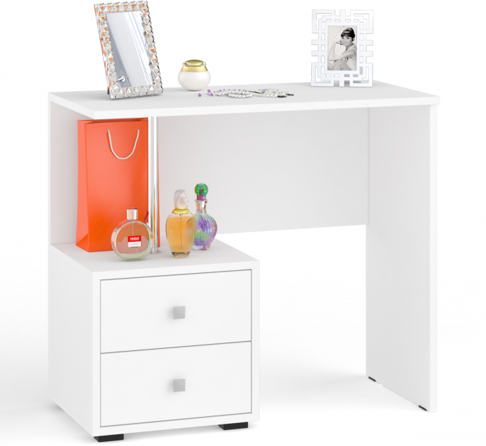 Камелия спальня № 3 Кровать 1600 + Две тумбы + Стол косметич. + Зеркало + Комод + Шкаф 4-х, белый