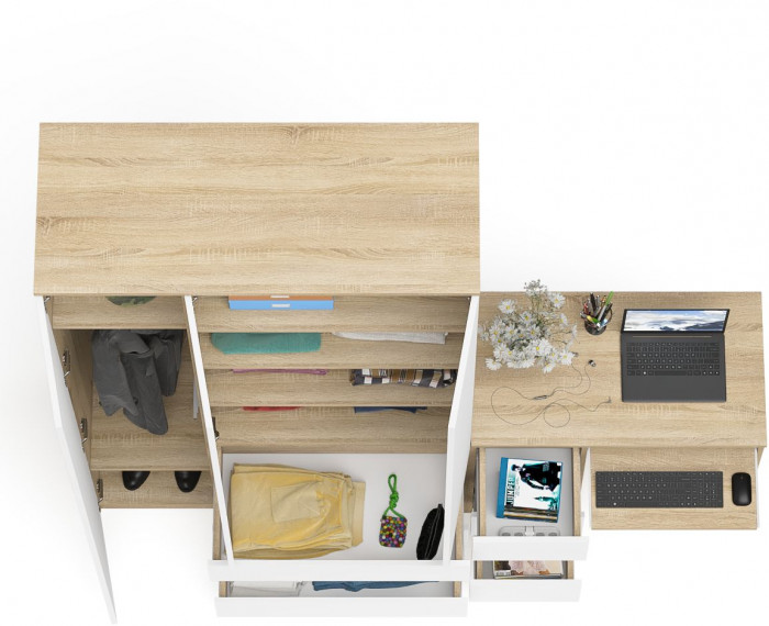 Мори компьютерный стол МС-6 левый + Шкаф МШ1200.1, дуб сонома/белый