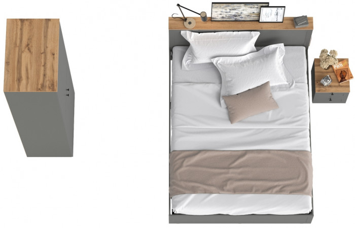 Остин 11.53 Кровать + ортопед + 13.224 Шкаф + 16.152 Тумба прикроватная, серый графит/дуб крафт золотой