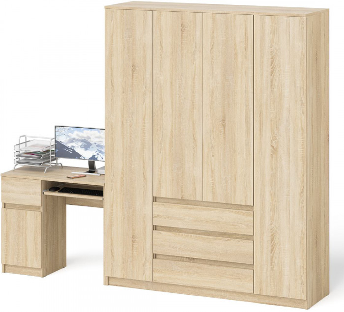 Мори Стол компьютерный МС-1 левый + Шкаф МШ1600.1, цвет дуб сонома, ШхГхВ 250,4х50,4х209,6 см., выдвижной ящик слева, НЕ универсальная сборка