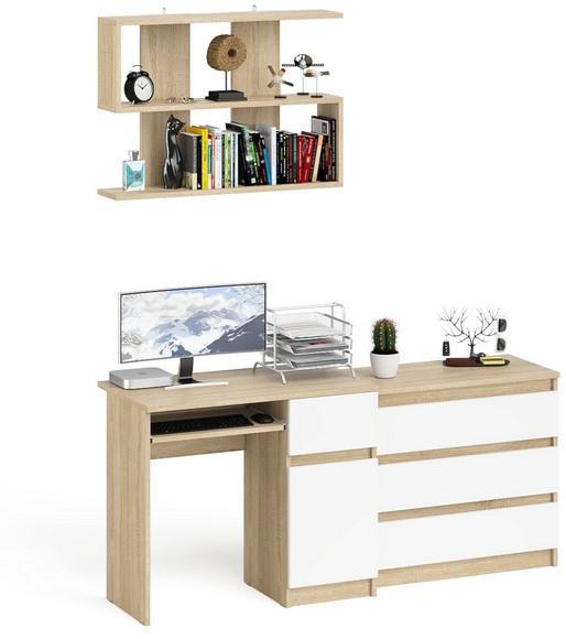 Мори Стол компьютерный МС-1 правый + Комод МК800.1 + Полка 900, цвет дуб сонома/белый, ШхГхВ 170,4х50х209,6 см., НЕ универсальная сборка