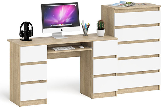 Мори Стол компьютерный МС-2 + Комод МК700.5, цвет дуб сонома/белый, ШхГхВ 205,8х50х114 см., универсальная сборка