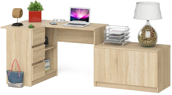 Мори компьютерный стол МС-16 левый + Тумба МА900.1, дуб сонома