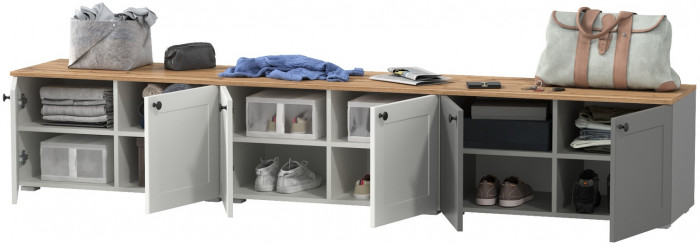 Остин 13.257 Тумба + 13.257 Тумба + 13.257 Тумба, белый шагрень/серый графит/дуб крафт золотой