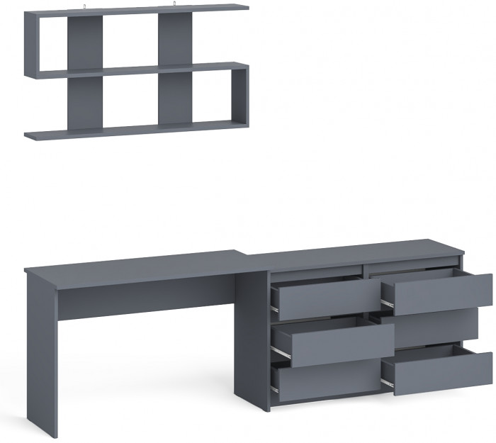 Мори Стол письменный МСП1200.1 + Комод МК1200.6 + Полка 1200, цвет графит, ШхГхВ 240,8х50х209,6 см., универсальная сборка