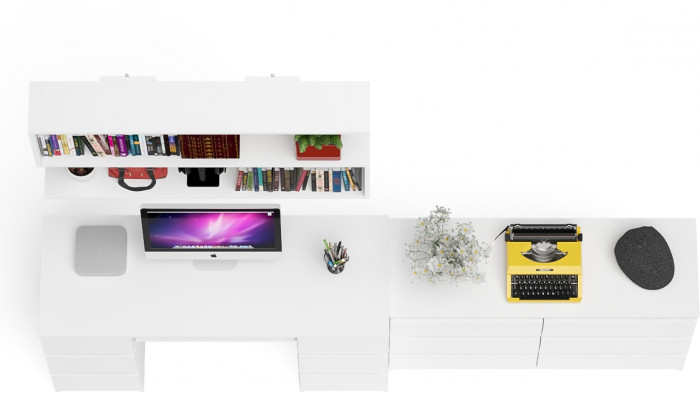 Мори компьютерный стол МС-2 + Комод МК1200.6 + Полка 1200, белый