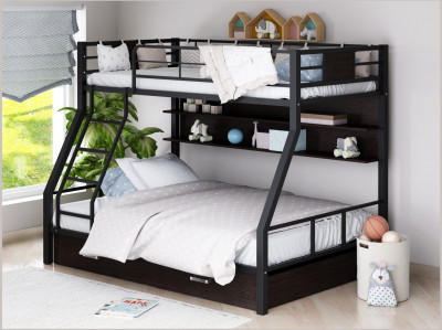 Двухъярусная кровать Гранада-1ПЯ, черная (Ясень шимо светлый, Черный)
