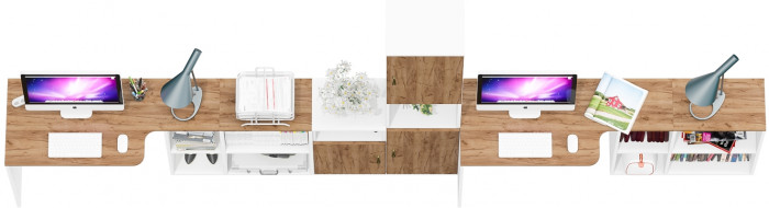 Лидер-8 Стол + Стол + Пенал + Тумба МД 3.19, цвет белый шагрень/крафт золото, ШхГхВ 410х50/30х75/190 см. или 230х50/160х75/190 см., НЕ универс. сборка