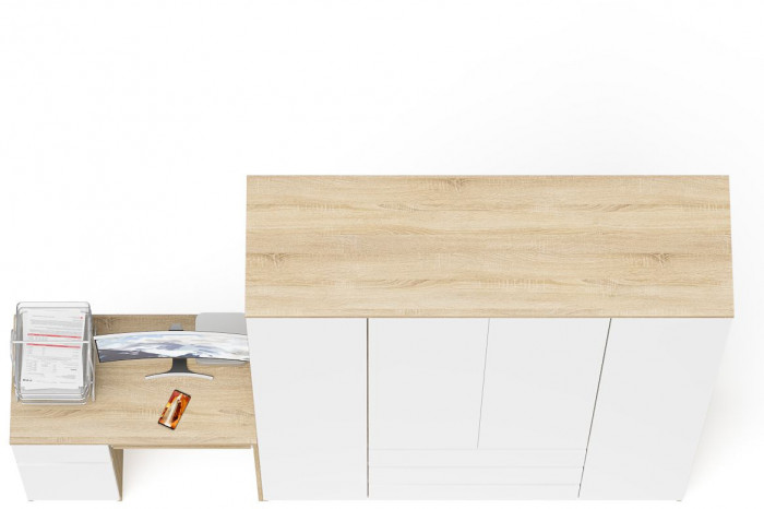 Мори Стол компьютерный МС-1 левый + Шкаф МШ1600.1, цвет дуб сонома/белый, ШхГхВ 250,4х50,4х209,6 см., выдвижной ящик слева, НЕ универсальная сборка