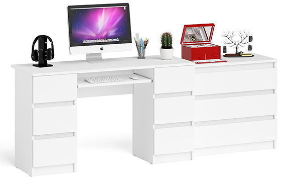 Мори Стол компьютерный МС-2 + Комод МК800.1, цвет белый, ШхГхВ 215,8х50х76,6 см., универсальная сборка