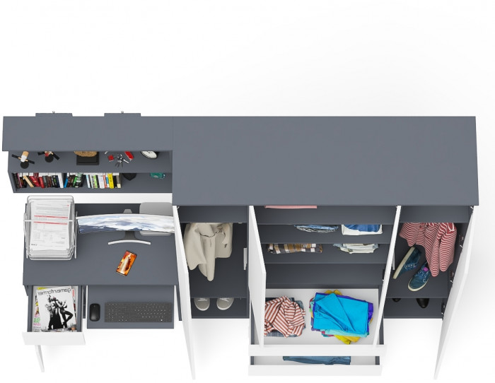 Мори Стол компьютерный МС-1 левый + Шкаф МШ1600.1 + Полка 900, цвет графит/белый, ШхГхВ 250,4х50,4х209,6 см., НЕ универсальная сборка