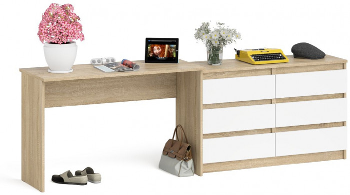 Мори письменный стол МСП1200.1 + Комод МК1200.6, дуб сонома/белый