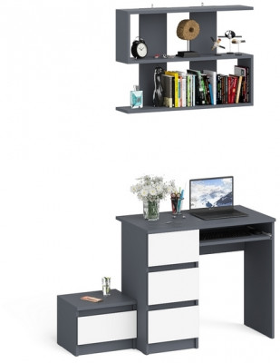 Мори Стол компьютерный МС-6 левый + Тумба ТМП400.1 + Полка 900, цвет графит/белый, ШхГхВ 130,4х50х209,6 см., НЕ универсальная сборка