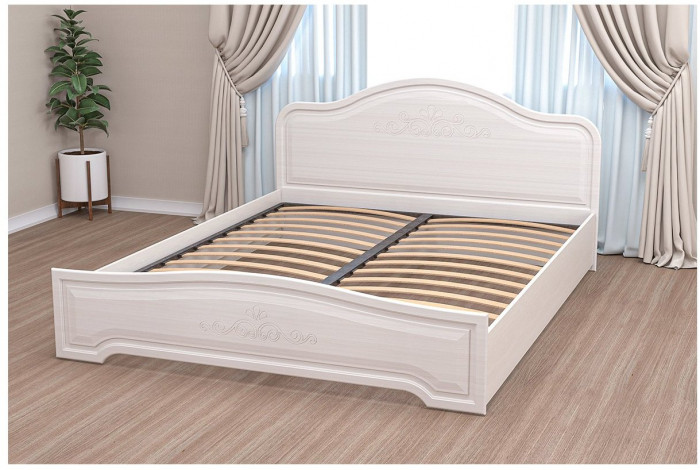 Кэт-6 бодега/сандал Кровать 140 низкий щиток + ортопедическое основание (Бодега белая / Сандал)