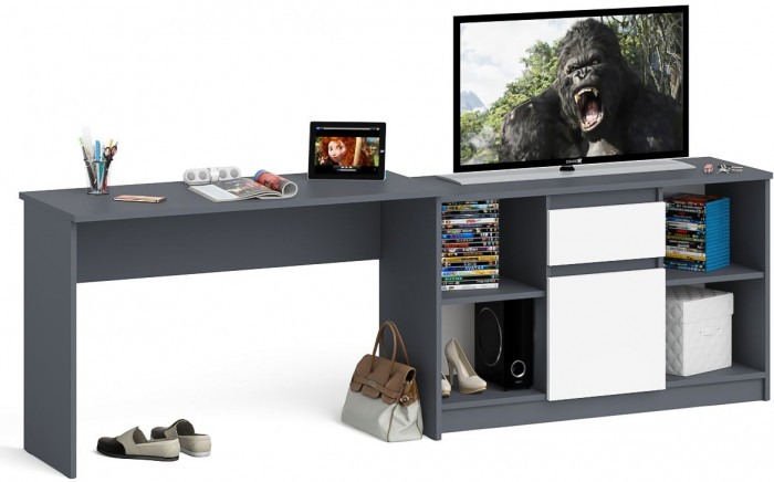 Мори Стол письменный МСП1200.1 + Тумба МТВ1204.1, цвет графит/белый, ШхГхВ 240,8х50х76,6 см., универсальная сборка