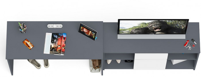 Мори Стол письменный МСП1200.1 + Тумба МТВ1204.1, цвет графит/белый, ШхГхВ 240,8х50х76,6 см., универсальная сборка