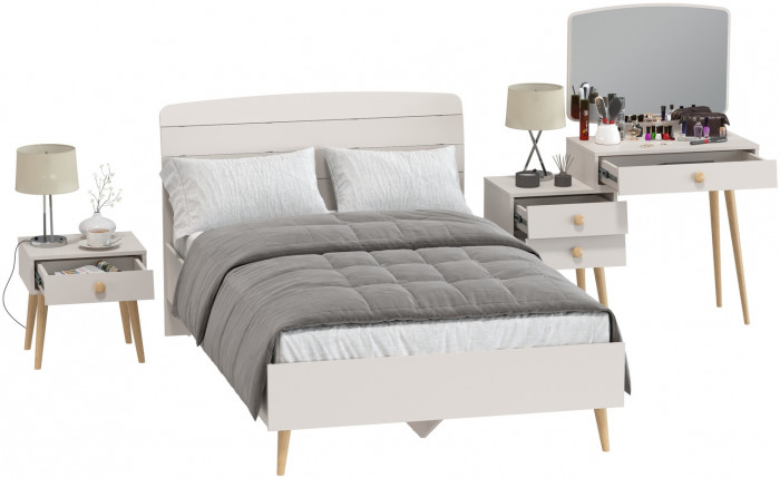 Афина Спальня Кровать 1200 + Трюмо + Тумба, кашемир серый