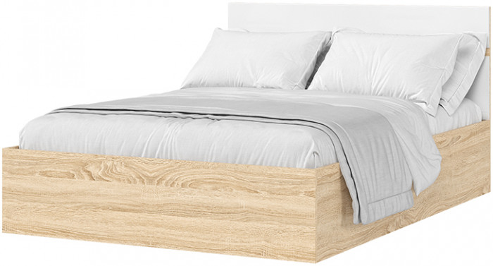 ЛИБЕРТИ КР 01 Кровать 1,4 (1432х900х2032) Фасад МДФ БЕЛЫЙ ГЛЯНЕЦ/Корпус ДУБ СОНОМА