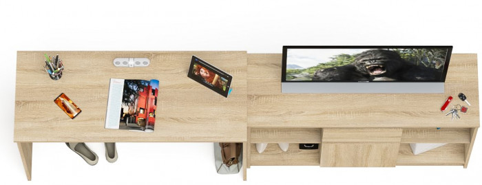 Мори Стол письменный МСП1200.1 + Тумба МТВ1204.1, цвет дуб сонома, ШхГхВ 240,8х50х76,6 см., универсальная сборка