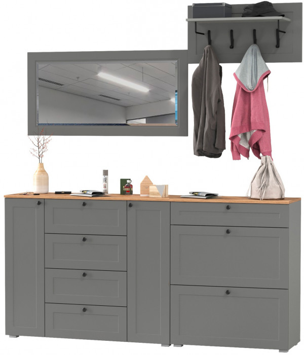 Остин Прихожая 56, цвет серый графит/дуб крафт золотой, ШхГхВ 200х54,3х210 см., универсальная сборка