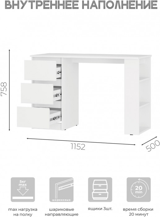 Симпл ПС-07 стол письменный белый