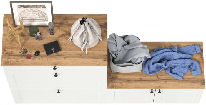 Остин 16.121 Тумба для обуви + 13.257 Тумба, белый шагрень/дуб крафт золотой