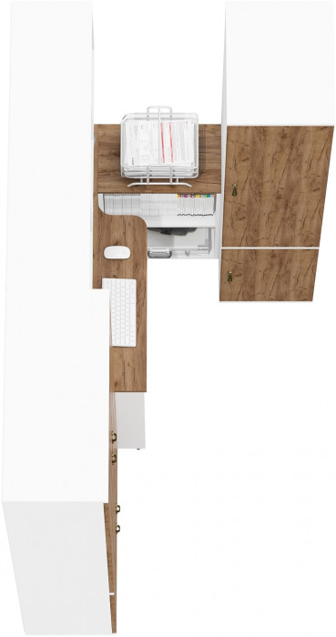 Лидер-8 Шкаф МД 20Б + Стол + Полка + Пенал 23Б, цвет белый шагрень/крафт золото, ШхГхВ 285х50/37,5х75/190 или 195х120х75/190 см., НЕ ун.сб.