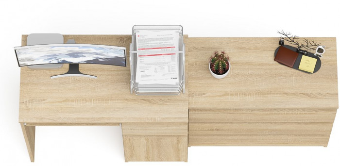 Мори Стол компьютерный МС-1 правый + Комод МК800.1, цвет дуб сонома, ШхГхВ 170,4х50х76,6 см., выдвижной ящик справа, НЕ универсальная сборка