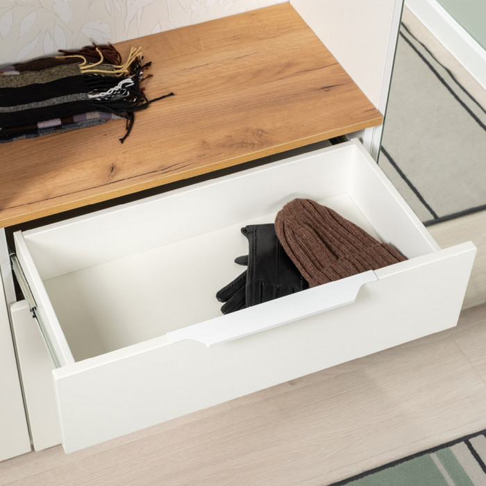 Октава Прихожая 23, цвет белый шагрень/дуб крафт золотой/фасады МДФ белый шагрень, ШхГхВ 161,5х35,4х197,6 см., универсальная сборка