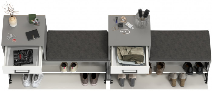 Лира ГК 2-0714+2-0714графбел Тумба под обувь, цвет графит/белый, ШхГхВ 200х33х75,5 см., универсальная сборка