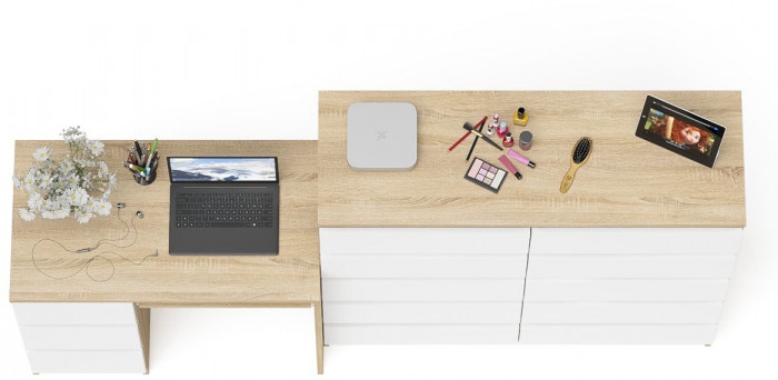 Мори Стол компьютерный МС-6 левый + Комод МК1200.10, цвет дуб сонома/белый, ШхГхВ 210,4х50х115 см., выдвижные ящики слева, НЕ универсальная сборка