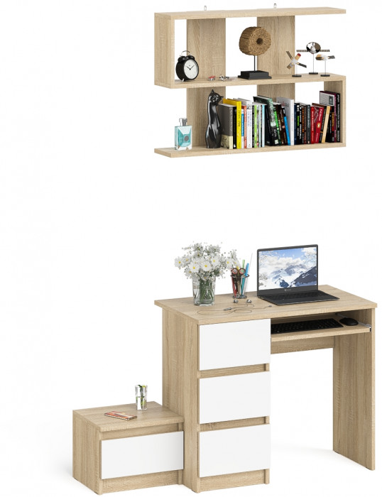 Мори Стол компьютерный МС-6 левый + Тумба ТМП400.1 + Полка 900, цвет дуб сонома/белый, ШхГхВ 130,4х50х209,6 см., НЕ универсальная сборка